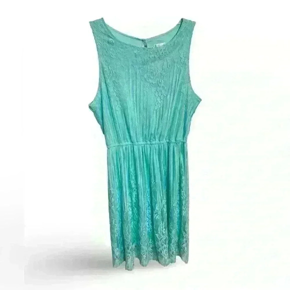 Xhilaration Mint Green Floral Print Lace Overlay Dress Size Medium EUC - Picture 1 of 6